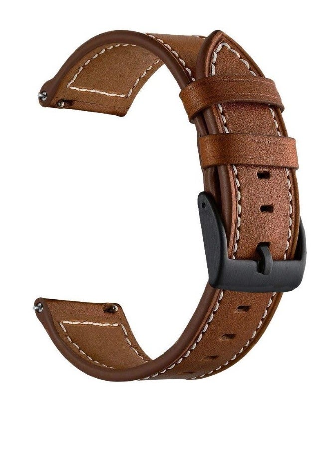 Compatible with Galaxy Watch 45mm/46mm Bands, 2 Pack Genuine Leather 22mm Watch Strap with Black Buckle, Compatible for Gear S3 Frontier Classic Smartwatch Brown+Black