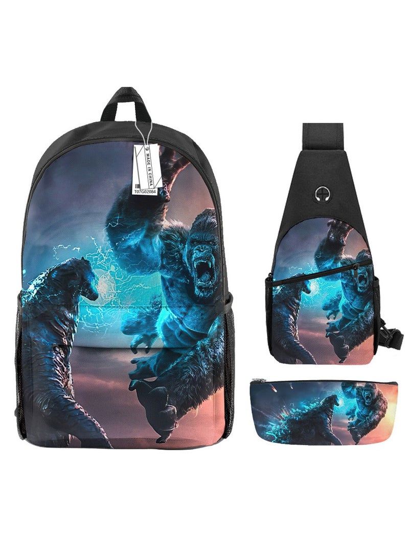 Student creative pattern backpack three-piece set 3D butterfly series men's and women's large-capacity computer backpack combination,21- Three-piece set - 84