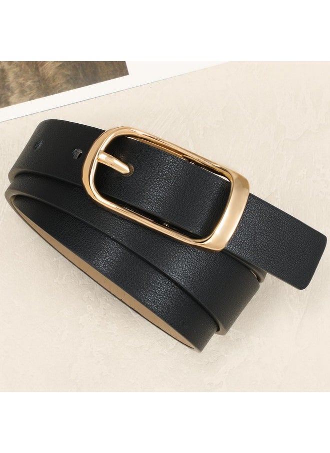 Women'S Leather Belts For Jeans Dress Pants Fashion Black Brown Belts For Women Ladies Waist Belts With Gold Buckle