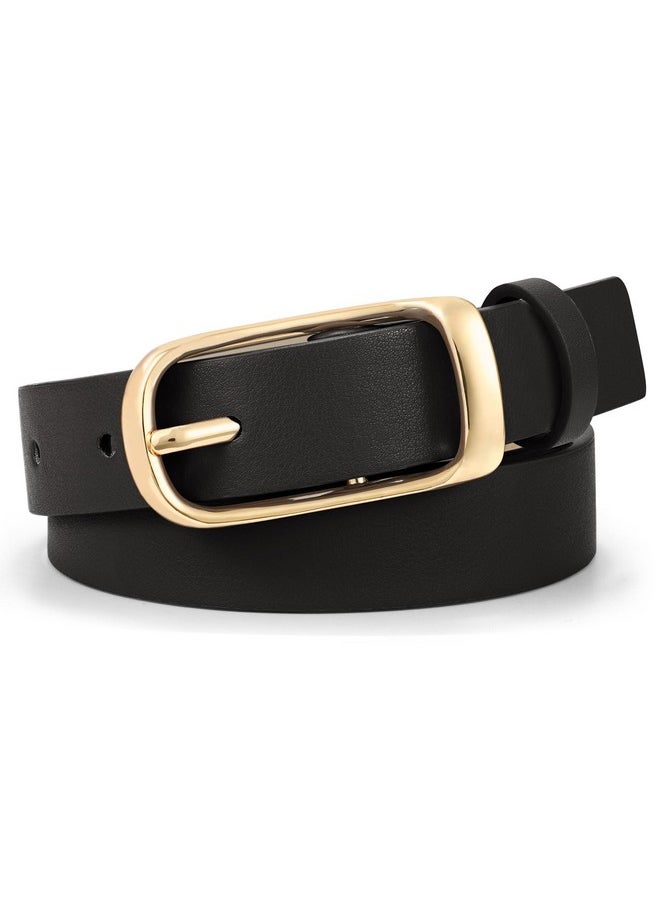 Women'S Leather Belts For Jeans Dress Pants Fashion Black Brown Belts For Women Ladies Waist Belts With Gold Buckle