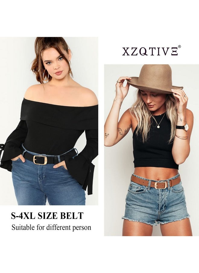 2 Pack Women Plus Size Leather Belts Fashion Cowhide Waist Belt With Solid Pin Buckle For Jeans Pants Dress