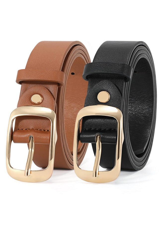 2 Pack Women Plus Size Leather Belts Fashion Cowhide Waist Belt With Solid Pin Buckle For Jeans Pants Dress