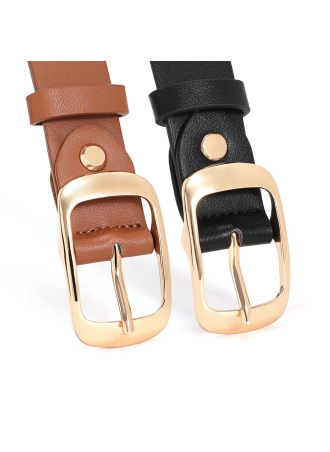 2 Pack Women Plus Size Leather Belts Fashion Cowhide Waist Belt With Solid Pin Buckle For Jeans Pants Dress