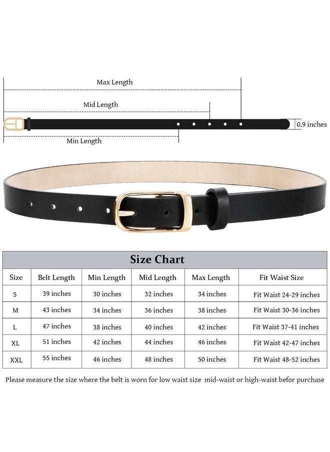 Women'S Leather Belts For Jeans Dress Pants Fashion Black Brown Belts For Women Ladies Waist Belts With Gold Buckle