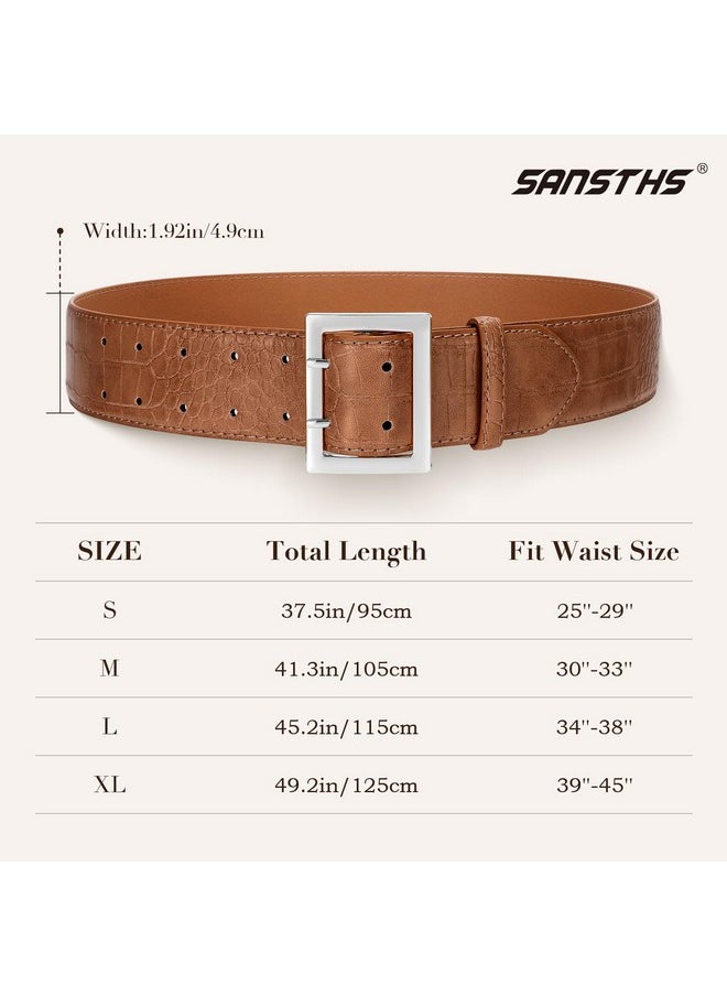 Women Wide Leather Belt For Jeans Dress Fashion Buckle Ladies Waist Thick Belt,Brown-Silver Buckle,S