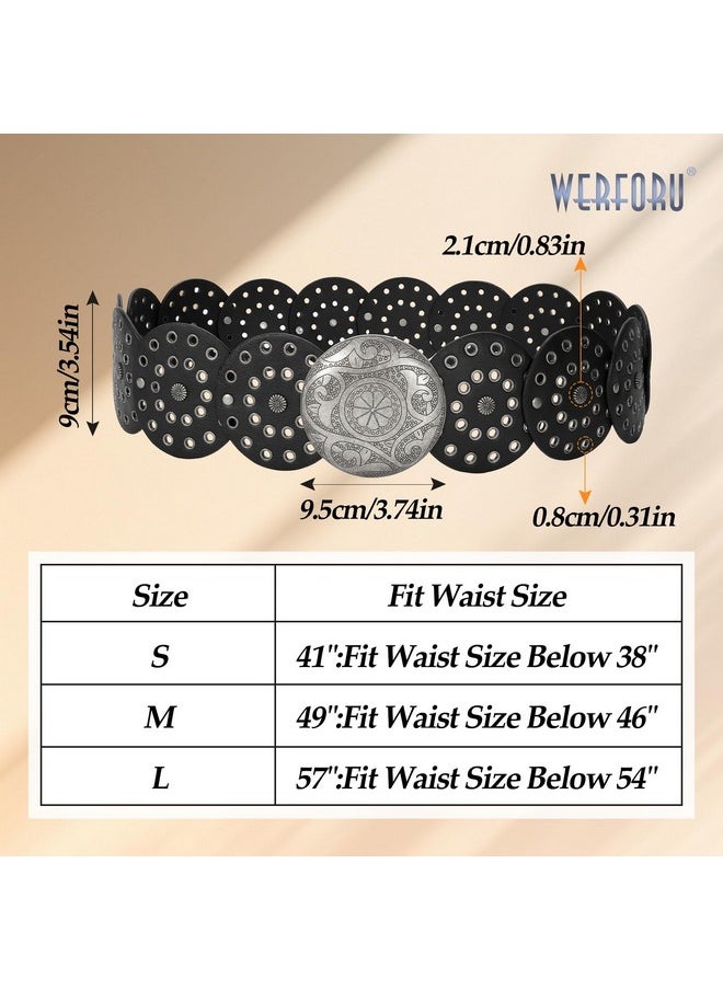 Women Vintage Leather Belt Western Disc Waist Belts Ladies Western Belt Boho Belt For Dress Jean (41