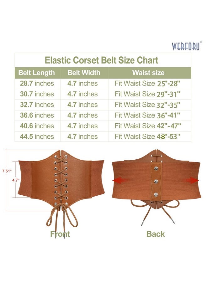 Women Corset Elastic Belt Wide Vintage Lace-Up Tied Costume Waspie Waist Belt (Brown, Suit Waist Size 36”-41