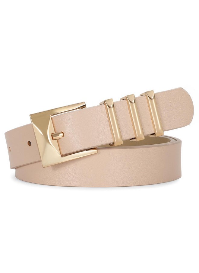 Women'S Leather Belt With Gold Buckle Fashion Ladies Leather Belt For Jean Pants Dresses Leather Waist Belt For Women （D-Beige,Fit Waist Size 25-30 Inches