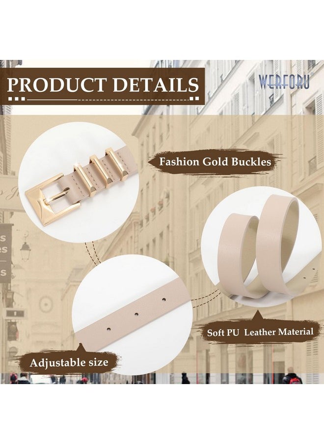 Women'S Leather Belt With Gold Buckle Fashion Ladies Leather Belt For Jean Pants Dresses Leather Waist Belt For Women （D-Beige,Fit Waist Size 25-30 Inches