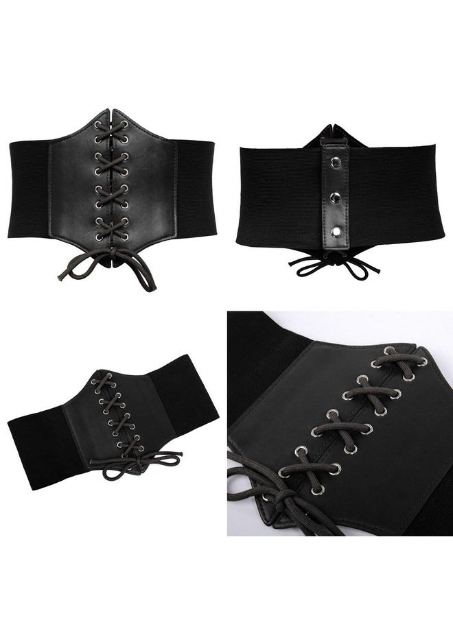 Women Elastic Faux Leather Belt Fashion Cincher Belt Corset 3 Pieces(Xl, Black + Coffee + Red)