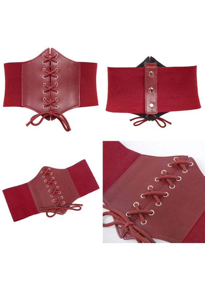 Women Elastic Faux Leather Belt Fashion Cincher Belt Corset 3 Pieces(Xl, Black + Coffee + Red)