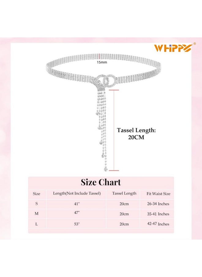 Women Rhinestone Belt Silver Shiny Diamond Fashion Crystal Ladies Double O-Ring Waist Belt For Dresses