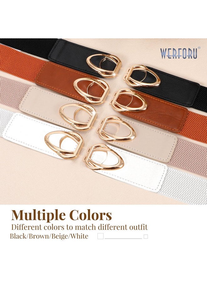 Women Thin Elastic Belts,Skinny Stretch Vintage Fashion Waistband For Dress With Gold Buckle 4 Pack