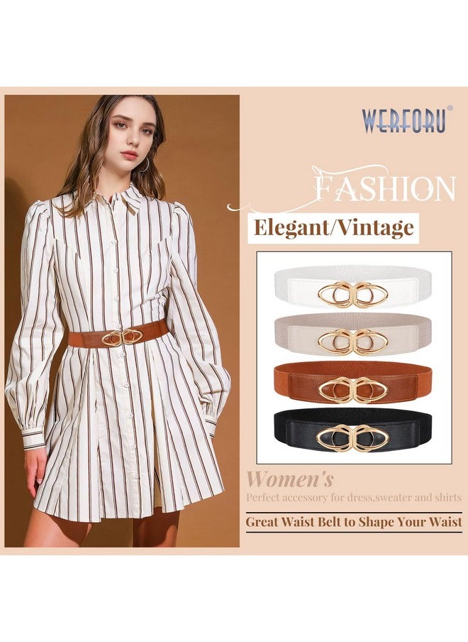 Women Thin Elastic Belts,Skinny Stretch Vintage Fashion Waistband For Dress With Gold Buckle 4 Pack