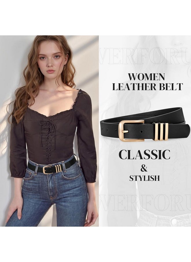 Women Leather Belt Ladies Leather Waist Belt For Jean Pants Dresses Fashion Leather Belt For Women Leather Belt With Gold Buckle（Fit Waist Size 43