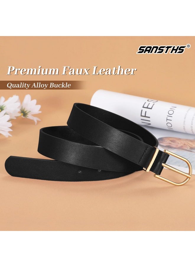 Women Faux Leather Chic Belts For Jeans Pants Fashion Ladies Belt Solid Color With Gold Curved Pin Buckle,Black,S