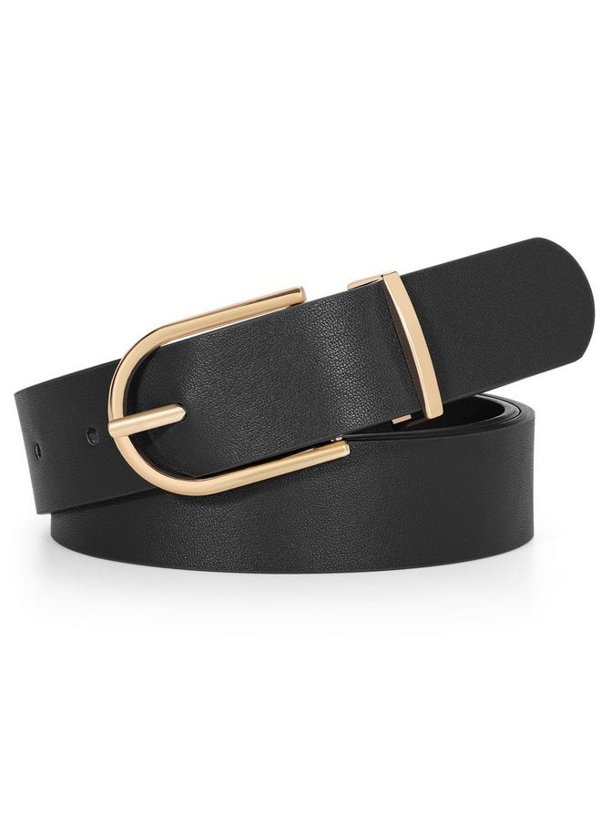 Women Faux Leather Chic Belts For Jeans Pants Fashion Ladies Belt Solid Color With Gold Curved Pin Buckle,Black,S