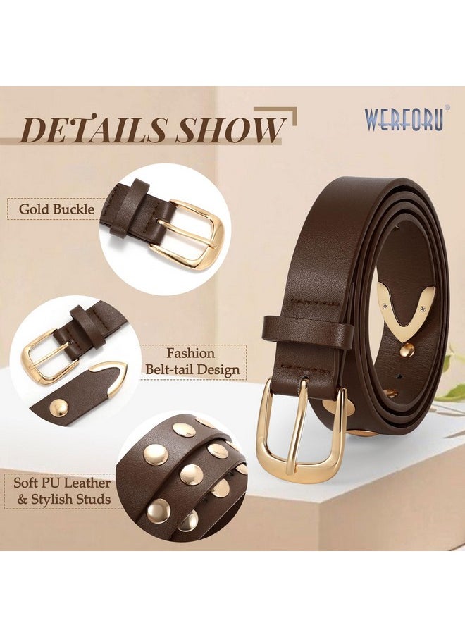 Women Fashion Leather Belt Women Belts For Jeans Dress Women Punk Leather Belt Women Studded Leather Belt Women Vintage Belt,Coffee,26