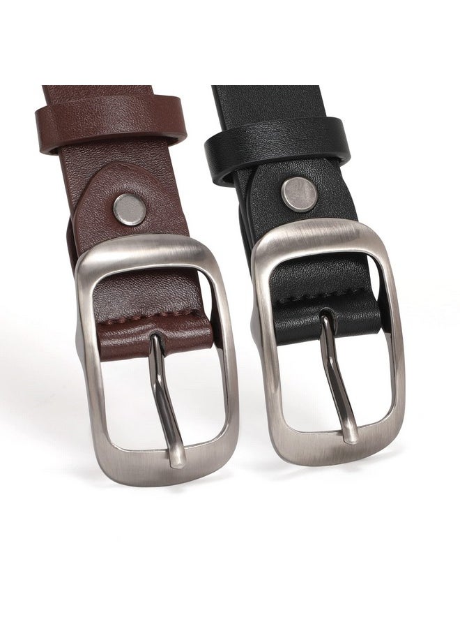 2 Pack Women Plus Size Leather Belts Fashion Cowhide Waist Belt With Solid Pin Buckle For Jeans Pants Dress