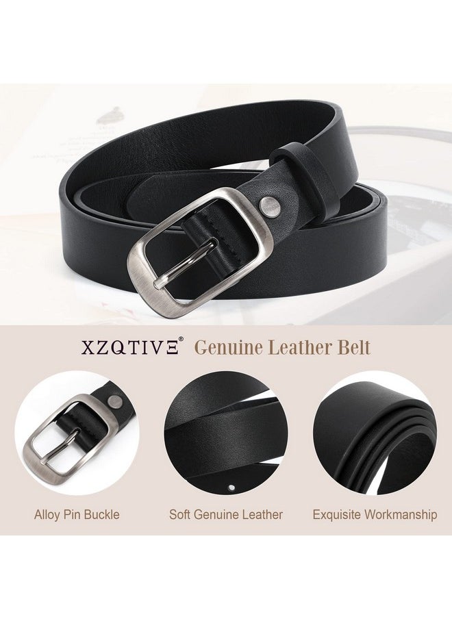 2 Pack Women Plus Size Leather Belts Fashion Cowhide Waist Belt With Solid Pin Buckle For Jeans Pants Dress