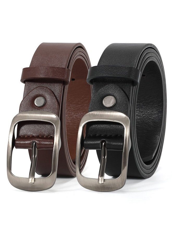 2 Pack Women Plus Size Leather Belts Fashion Cowhide Waist Belt With Solid Pin Buckle For Jeans Pants Dress