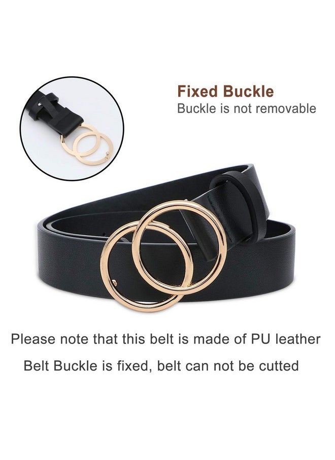 3 Pack Womens Fashion Leather Belts For Jeans Dresses Pants Black Brown Beige Ladies Belts With Gold Buckle