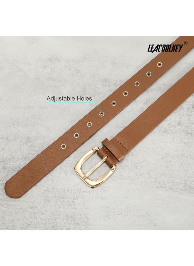 3 Pack Women'S Fashion Belts For Jeans Pants Ladies Casual Leather Belts With Gold Buckle Black/Brown/Khaki