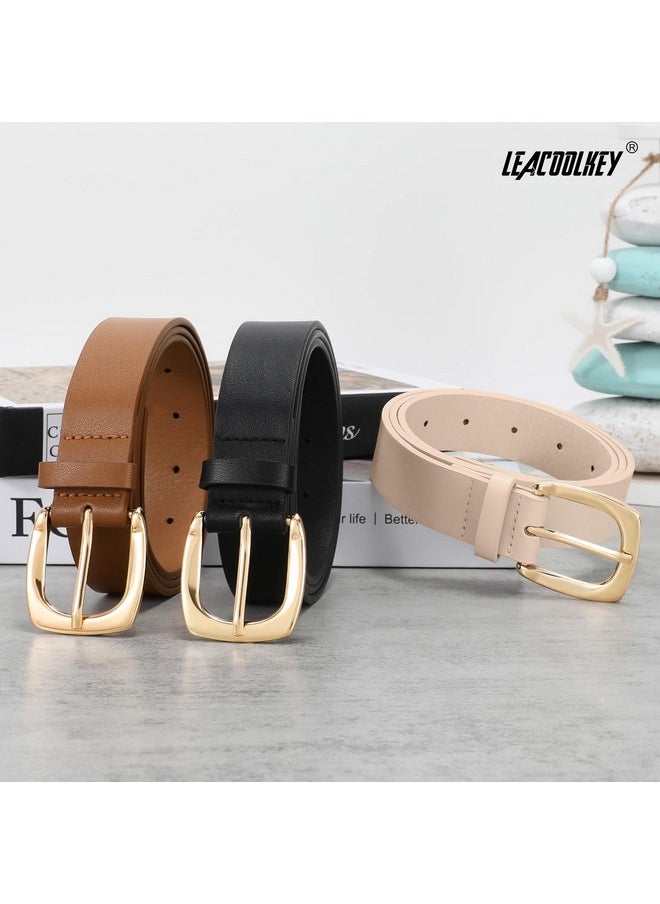 3 Pack Women'S Fashion Belts For Jeans Pants Ladies Casual Leather Belts With Gold Buckle Black/Brown/Khaki