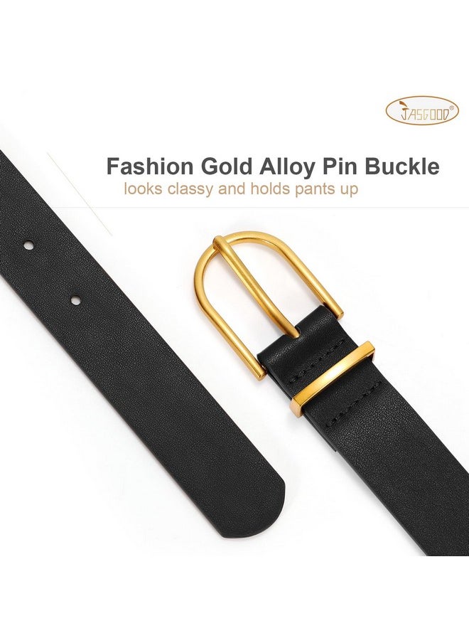 Women'S Leather Belts For Jeans Pants Fashion Ladies Belt With Gold Buckle, O-Black+Beige+Brown