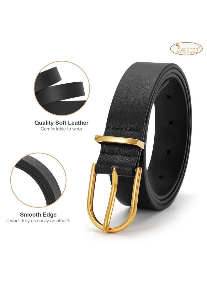 Women'S Leather Belts For Jeans Pants Fashion Ladies Belt With Gold Buckle, O-Black+Beige+Brown