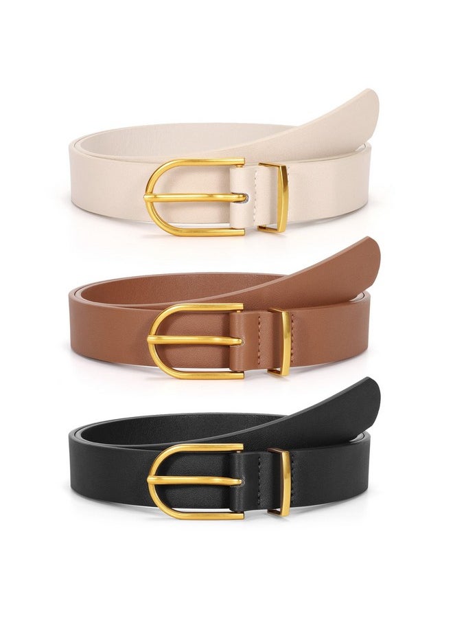 Women'S Leather Belts For Jeans Pants Fashion Ladies Belt With Gold Buckle, O-Black+Beige+Brown