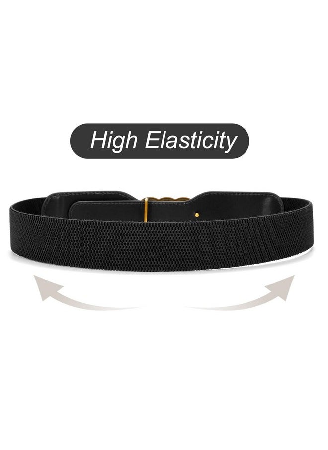 Women Elastic Belt For Jeans Pants Dress Waist Belt Stretch Cinch Belt With Gold/Siver Buckle Black