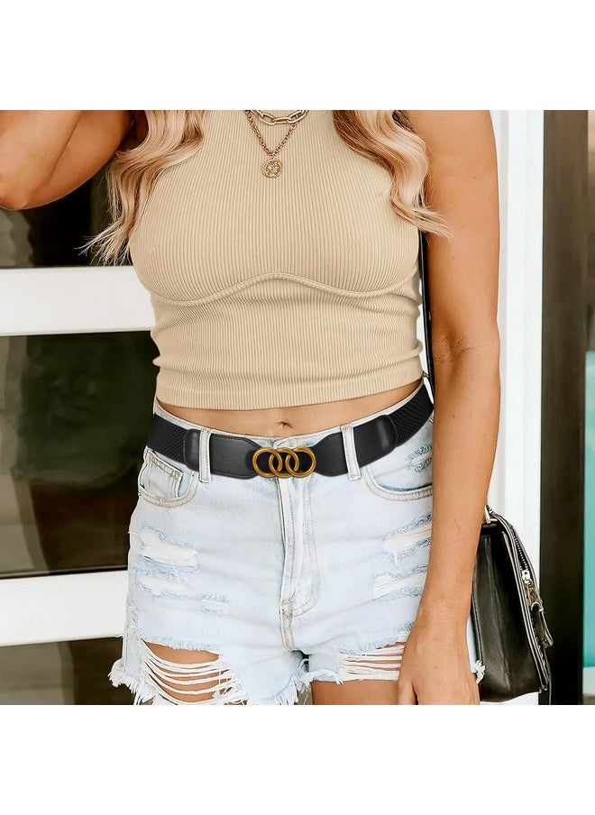 Women Elastic Belt For Jeans Pants Dress Waist Belt Stretch Cinch Belt With Gold/Siver Buckle Black