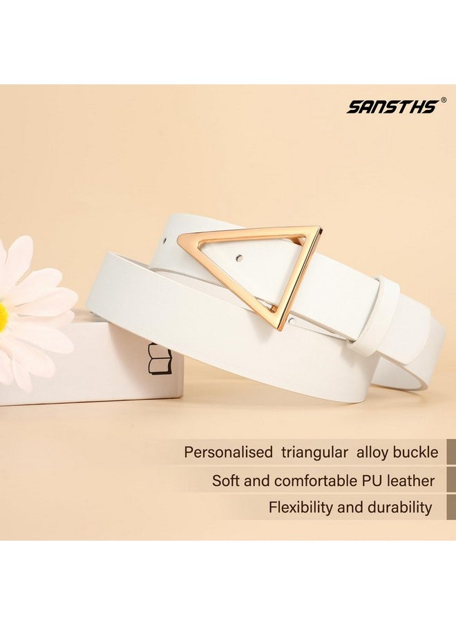 Women Waist Belt For Jeans Pants, Fashion Women Belt With Alloy Triangle Buckle, White S