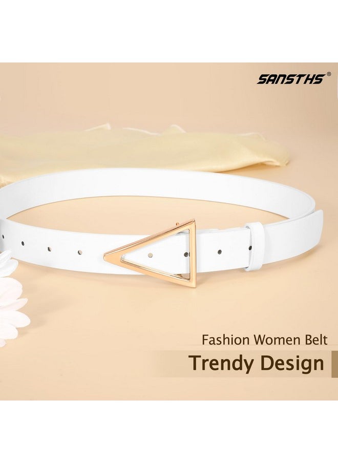 Women Waist Belt For Jeans Pants, Fashion Women Belt With Alloy Triangle Buckle, White S