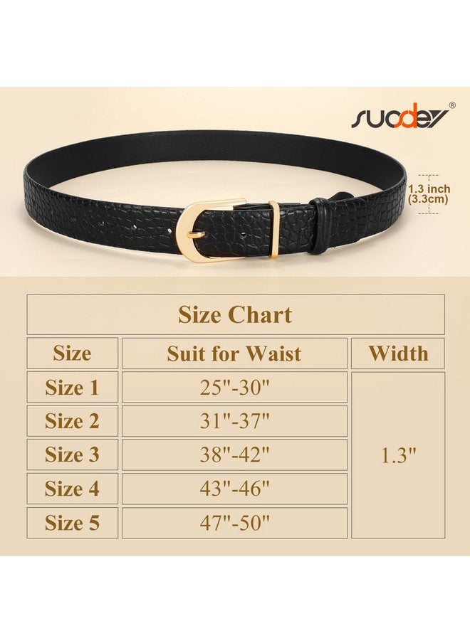 Fashion Womens Leather Belt For Jeans With Gold Pin Buckle, Soft Waist Belt For Dresses, Width 1.3