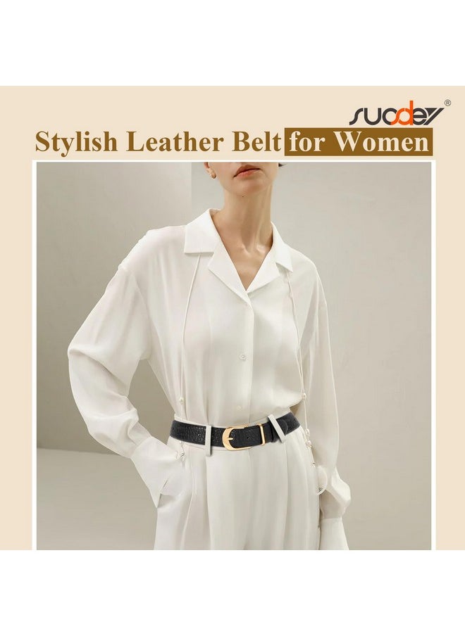 Fashion Womens Leather Belt For Jeans With Gold Pin Buckle, Soft Waist Belt For Dresses, Width 1.3