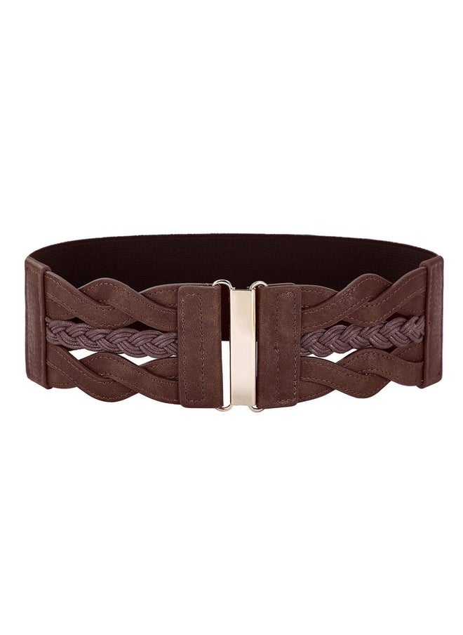 Women'S Elastic Vintage Belt Stretchy Retro Wide Waist Cinch Belt(Coffee,M)