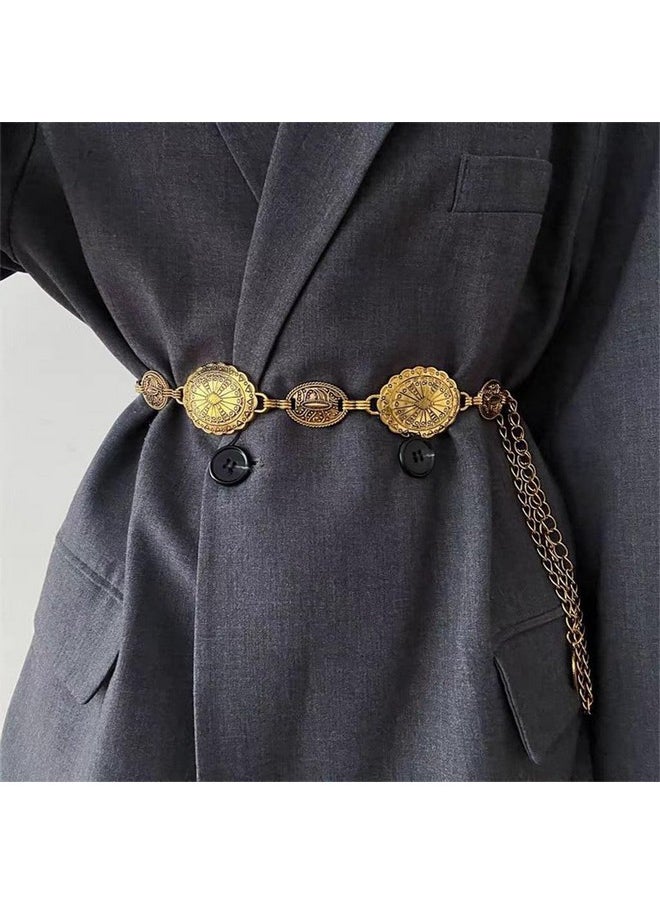 ® Waist Belt For Women Golden Metal Concho Hip Belt For Women Saree Waist Belt Adjustable Boho Western Fashion Saree Belt Women Chain Belts For Dresses, Jeans, Skirts