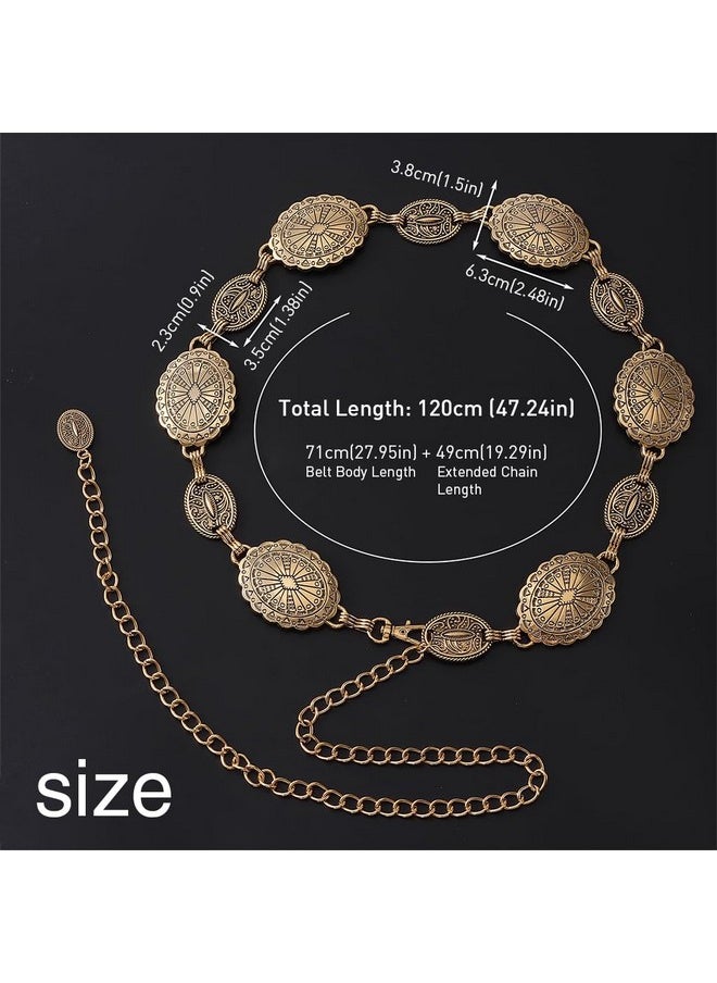 ® Waist Belt For Women Golden Metal Concho Hip Belt For Women Saree Waist Belt Adjustable Boho Western Fashion Saree Belt Women Chain Belts For Dresses, Jeans, Skirts