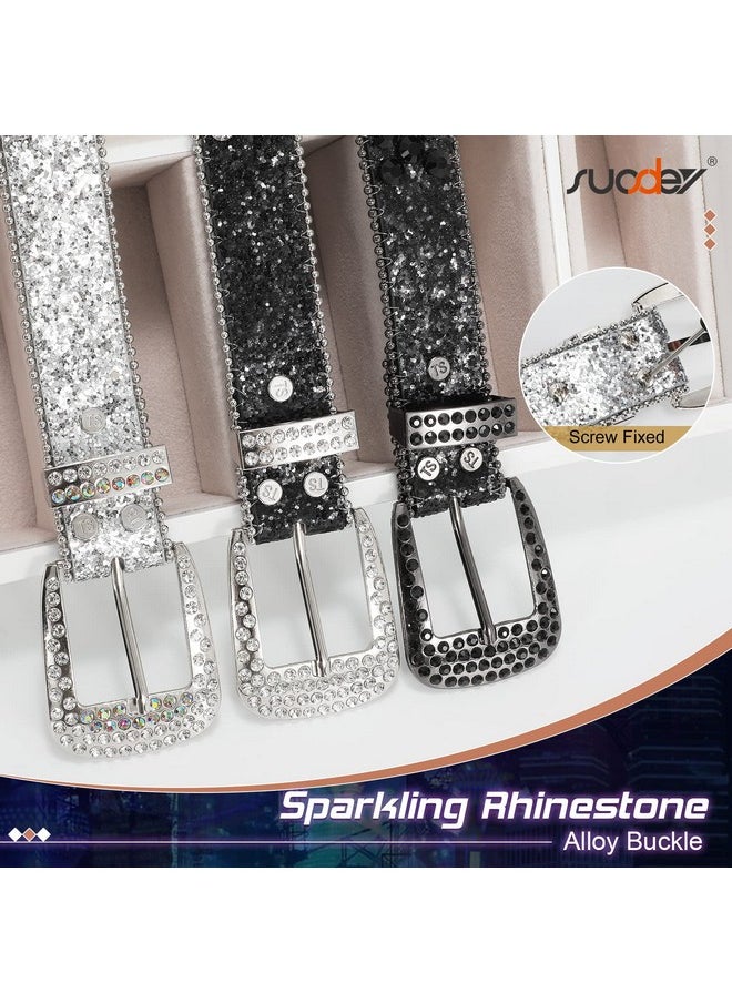 Skull Rhinestone Belt For Men Women Sparkly Bling Diamond Sequin Studded Belt Western Cowgirl Cowboy Belt, Silver