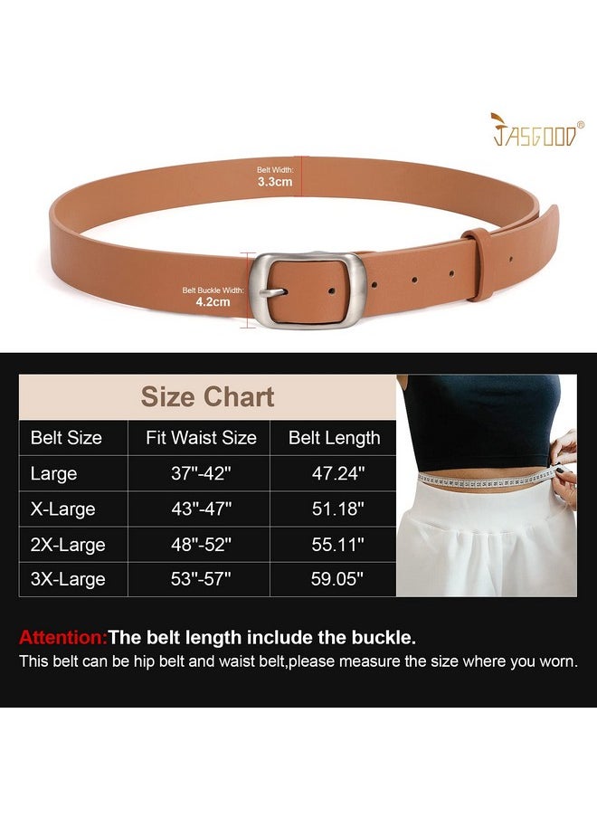 Plus Size Women Pu Leather Belt Brown Casual Waist Belt For Jeans Pants With Metal Pin Buckle(Brown,Fit Waist Size 53''-57'')