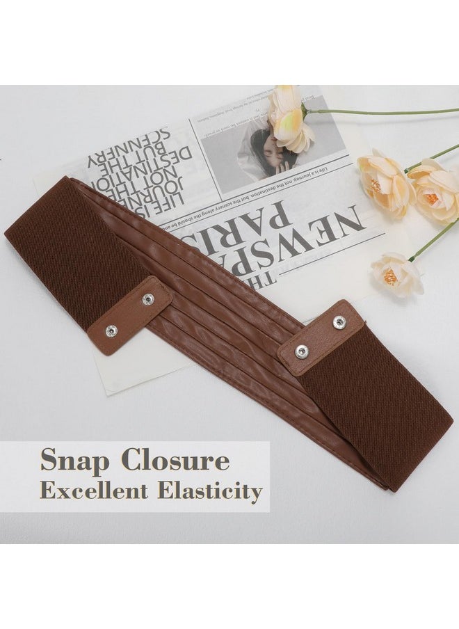 Women Wide Elastic Waist Belts For Dresses Vintage Fashion Stretchy Corset Belts Ladies Cinch Belts Waistband,Brown,S