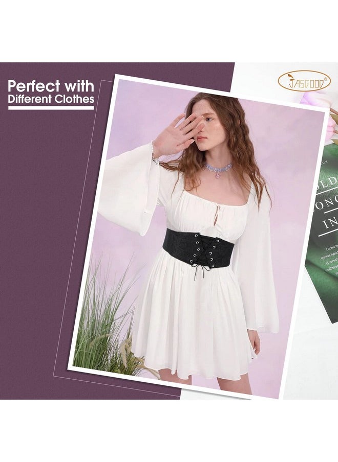 Women Wide Corset Elastic Belt Waspie Lace-Up Tied Waist Belt For Women Dress Halloween Costume