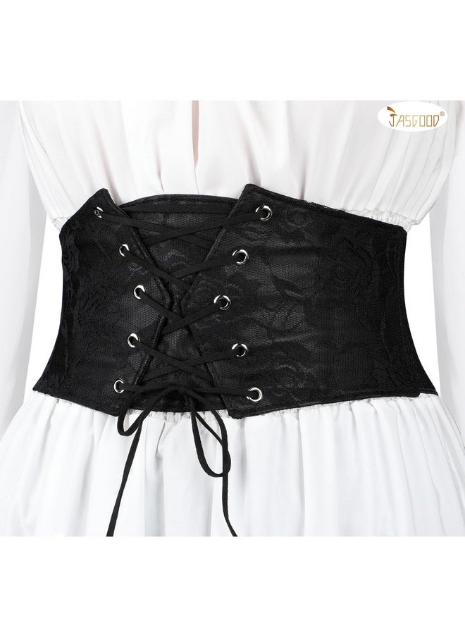 Women Wide Corset Elastic Belt Waspie Lace-Up Tied Waist Belt For Women Dress Halloween Costume