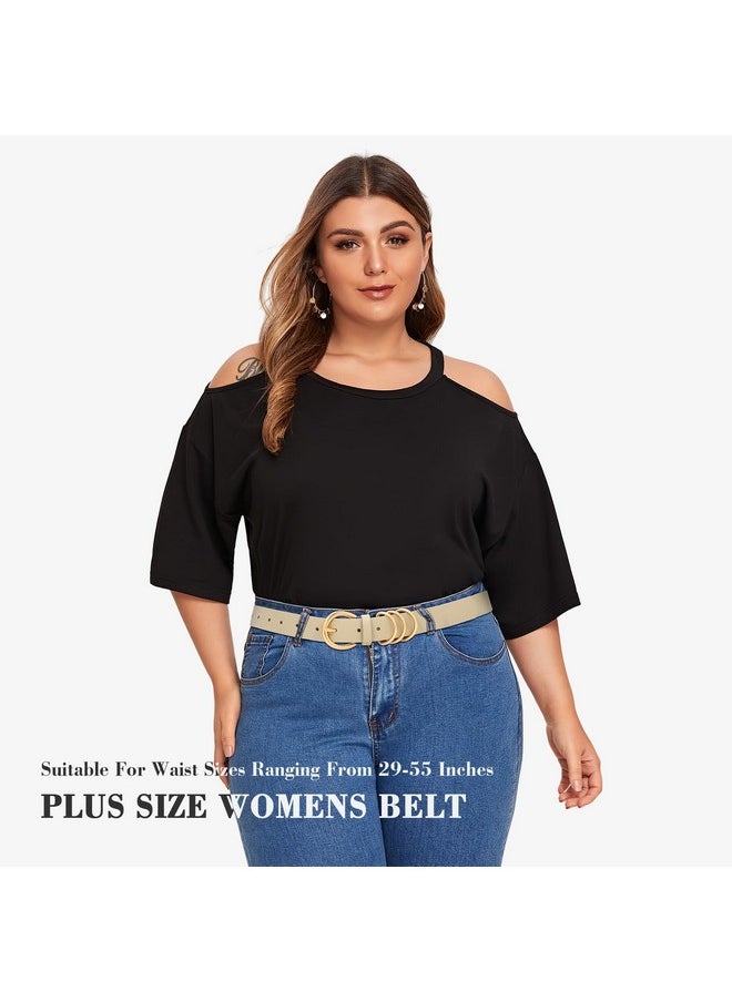 Women'S Leather Belts For Jeans Pants Dresses Fashion Ladies Plus Size Black Waist Belt With Gold Buckle, Fit Waist Size 41-47 Inch