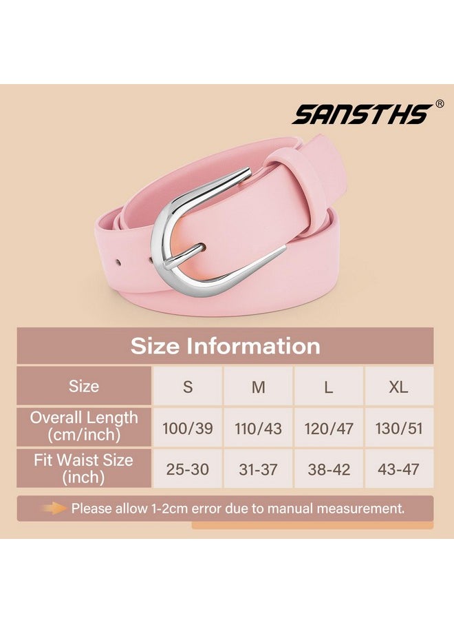 Women Belt For Jeans Pants Fashion Silver Buckle Ladies Dress Waist Belt,Pink,Xl