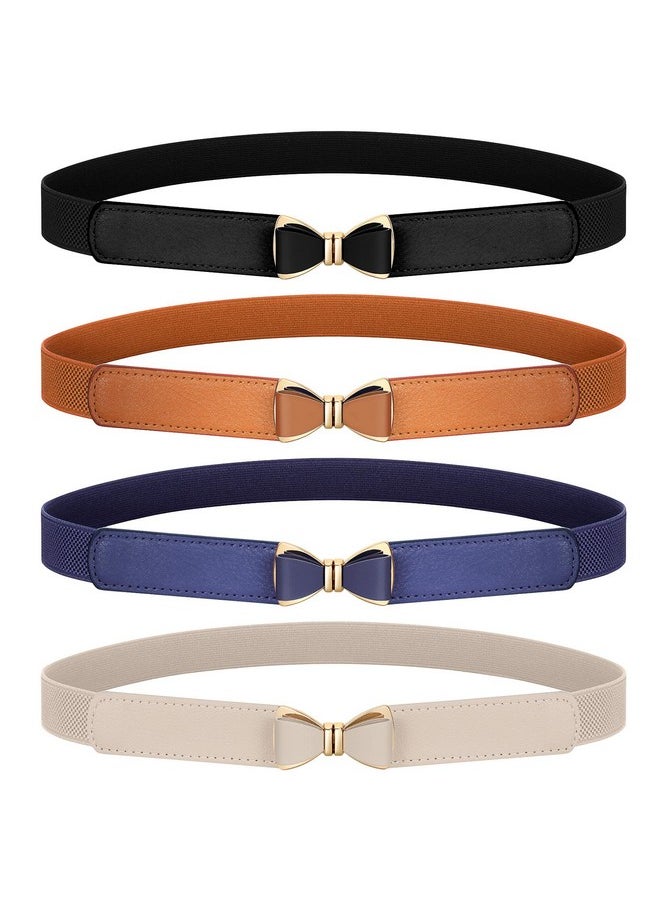 4 Pack Women Skinny Elastic Waist Belt Stretchy Thin Bow Belt Fashion Ladies Belt For Dresses Skirts Christmas Belt