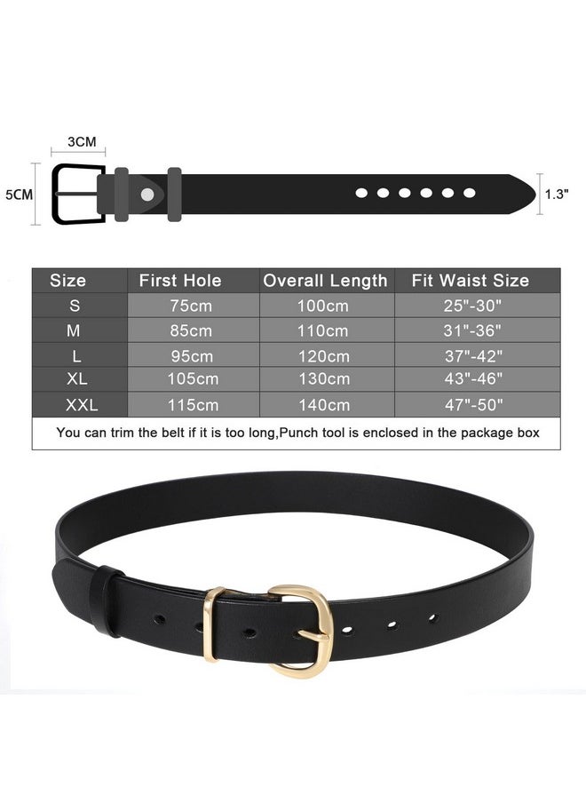 Women Leather Belt For Jeans Pants Dresses Black Ladies Waist Belt With Gold Buckle, Black, M