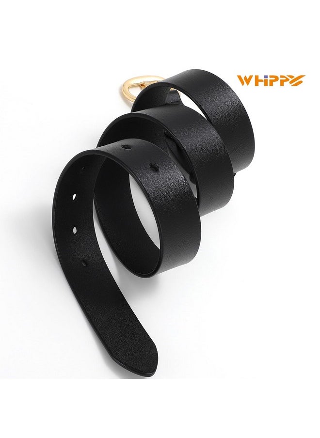 Women Leather Belt For Jeans Pants Dresses Black Ladies Waist Belt With Gold Buckle, Black, M